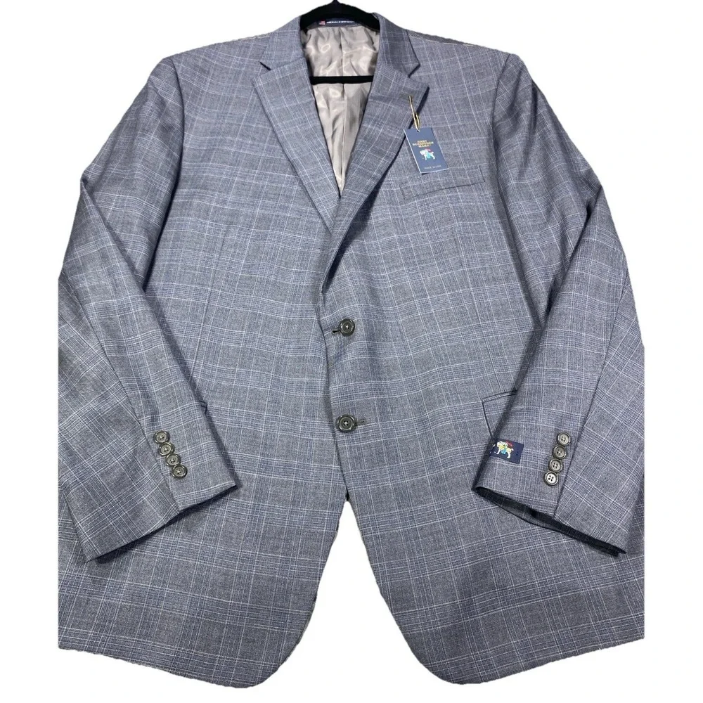VTG Hart Schaffner Marx Sport Coat Sz 54L Blue Windowpane Wool Blazer Jacket NOS